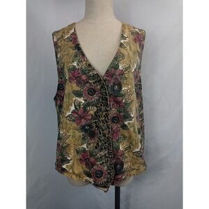 VTG Northwest Blue Denim Floral Vest Women's Large Animal Print 90s Fashion Vest